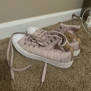 Blush and Leather  Herringbone Converse